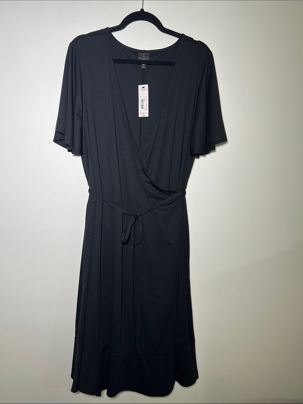 Worthington Black Wrap Dress with Ruffle Bottom